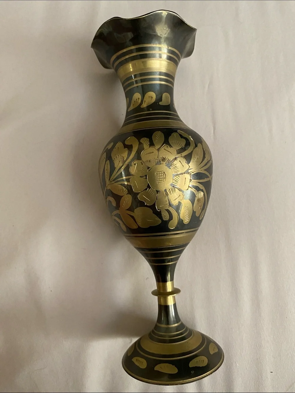 MCM Brass Vase with Floral Accents